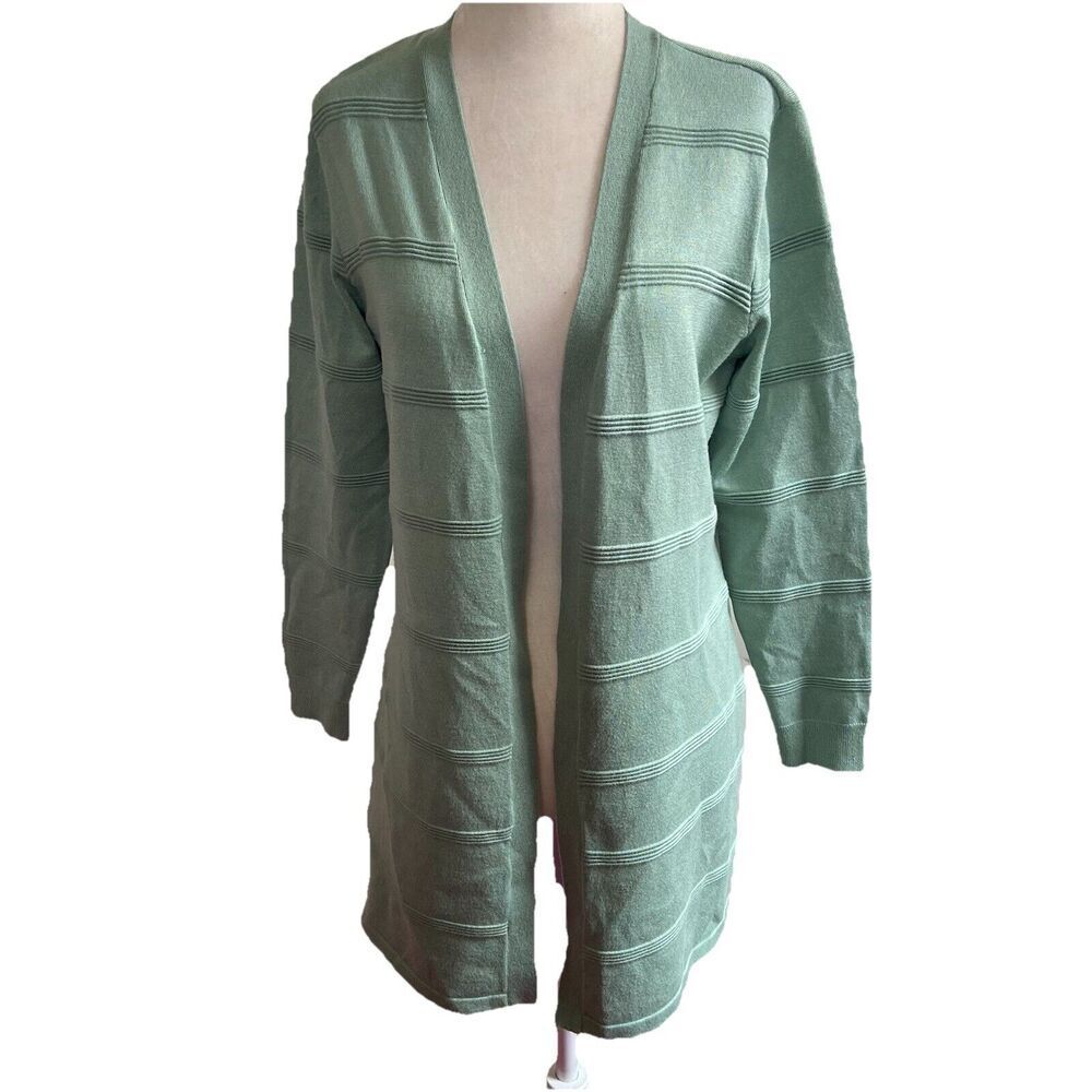 Christopher & Banks Open Front Long Sleeve Cardigan Sweater Green Size PM - Picture 2 of 9